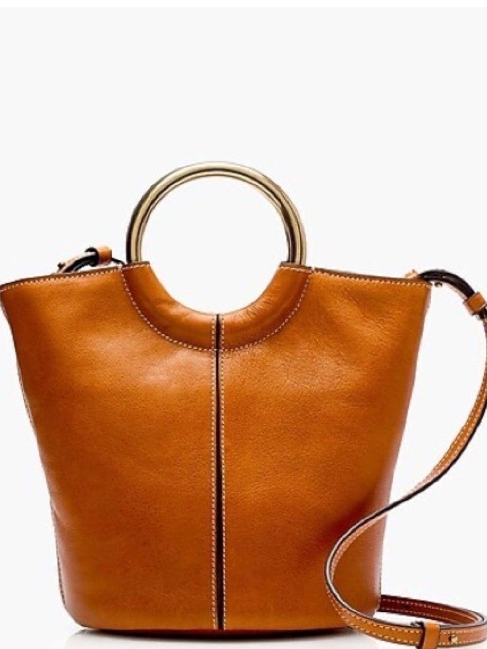 J. Crew Bracelet Bucket Bag in Italian leather Crossbody Strap Cognac Brown